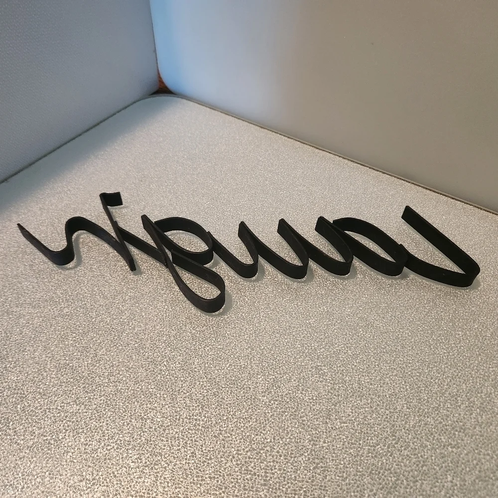 "Laugh" cursive ribbon iron inspiration hanging art sign decorative sculpture - Picture 6 of 6